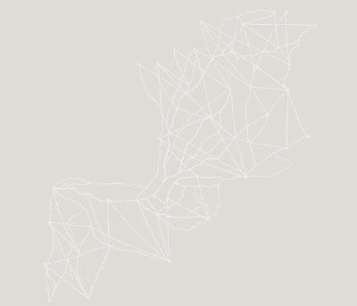 Abstrakte weiße Linienstruktur auf hellgrauem Hintergrund, an eine Karte oder ein Netzwerk erinnernd.